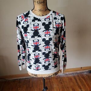 Disney White Multicolored Mickey Mouse Graphic Print Crew Neck Sweater Small
